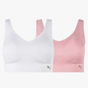 New Puma Womens Seamless Sport Bras With DryTech 2 Pack Pink White